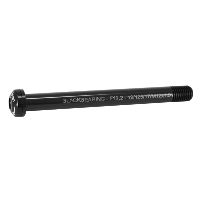 AXE TRAVERSANT - BLOCAGE ROUE AVANT BLACKBEARING FILETAGE M12X1.5MM 12X100 NOIR (125MM HORS BUTEE DONT FILETAGE 17MM)