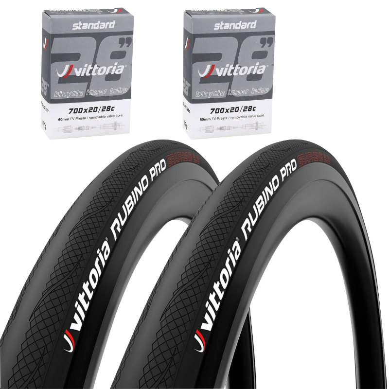 PNEU ROUTE 700 X 28 VITTORIA RUBINO PRO 4 NOIR GRAPHENE 2.0 TS (28-622) (PACK DE 2 PNEUS ET 2 CHAMBRES)