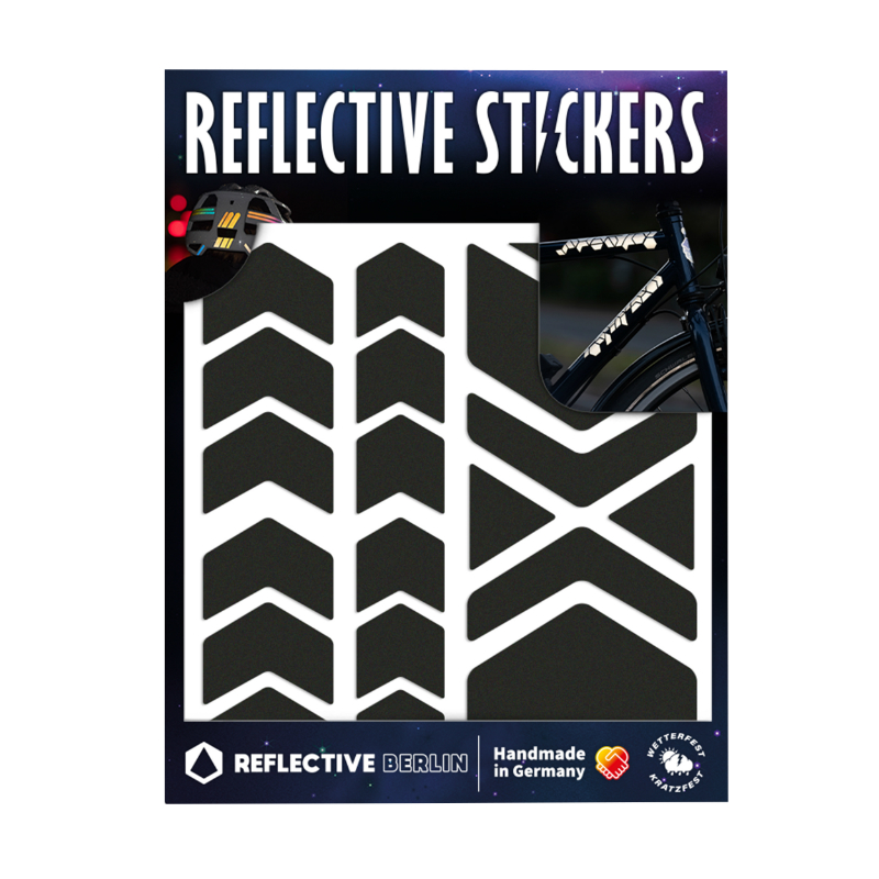 AUTOCOLLANT-STICKER REFLECHISSANT POUR VELO, CASQUE MODELE FLECHE-CHEVRON NOIR (PLANCHE)  -REFLECTIVE BERLIN-