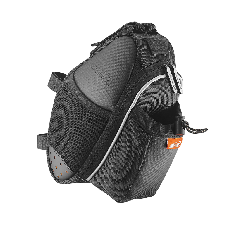 SACOCHE DE SELLE VELO IBERA SEATPAK 1.7L NOIR AVEC EMPLACEMENT BIDON FIXATION SANGLES SUR CHARIOT ET TIGE DE SELLE