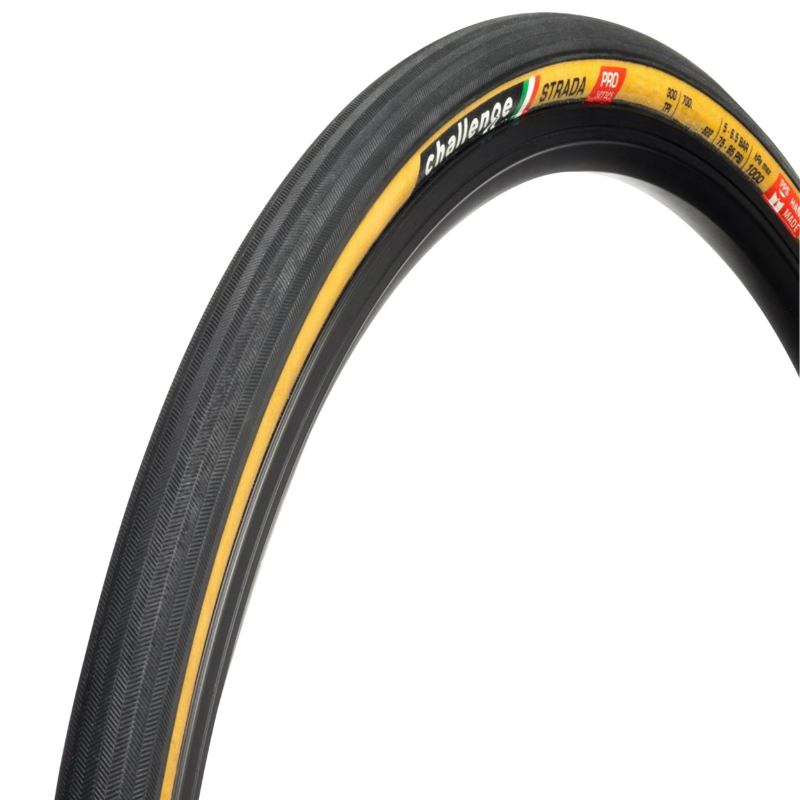 PNEU ROUTE 700 X 25 CHALLENGE STRADA PROSERIES TT NOIR FLANC BEIGE 300TPI TS (25-622) - FABRICATION MAIN