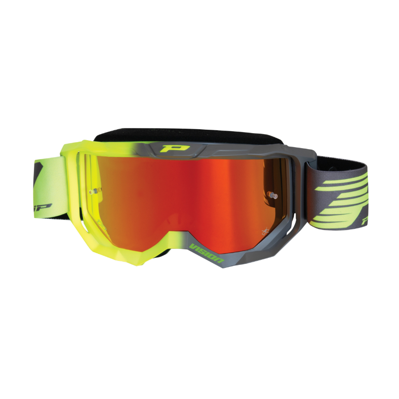 MASQUE-LUNETTES CROSS PROGRIP 3300 FL VISION MULTILAYERED JAUNE FLUO-GRIS ECRAN MIROIR ORANGE ANTI-RAYURES-ANTI U.V.-ANTI-BUEE (HOMOLOGUE CE-EN-N° AC-96025 REV.2)