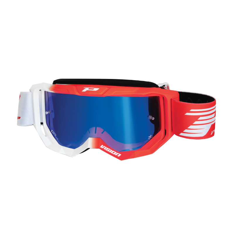 MASQUE-LUNETTES CROSS PROGRIP 3300 FL VISION MULTILAYERED BLANC-ROUGE ECRAN MIROIR BLEU ANTI-RAYURES-ANTI U.V.-ANTI-BUEE (HOMOLOGUE CE-EN-N° AC-96025 REV.2)