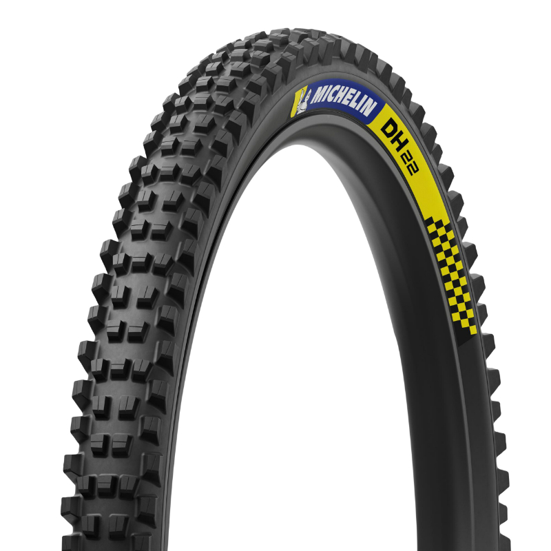 PNEU VTT GRAVITY 27.5 X 2.40 MICHELIN DH22 RACING LINE NOIR STICKERS BLEU-JAUNE TUBELESS READY TS (61-584)