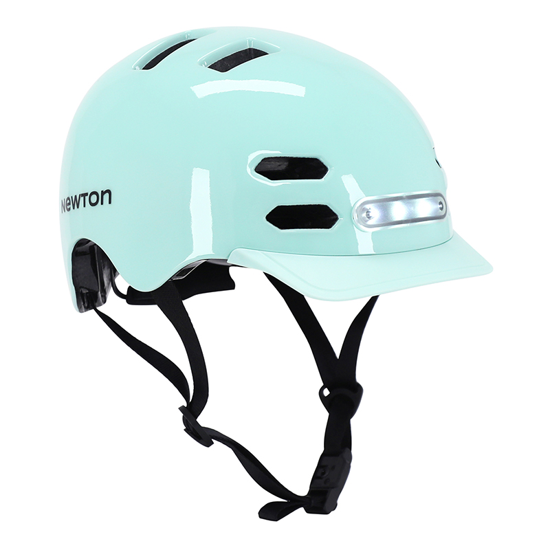 CASQUE VELO ADULTE NEWTON CITY V4 VERT PASTEL IN-MOLD AVEC ECLAIRAGE INTEGRE ET VISIERE ET LOCK TAILLE 58-61 (VENDU EN BOITE)