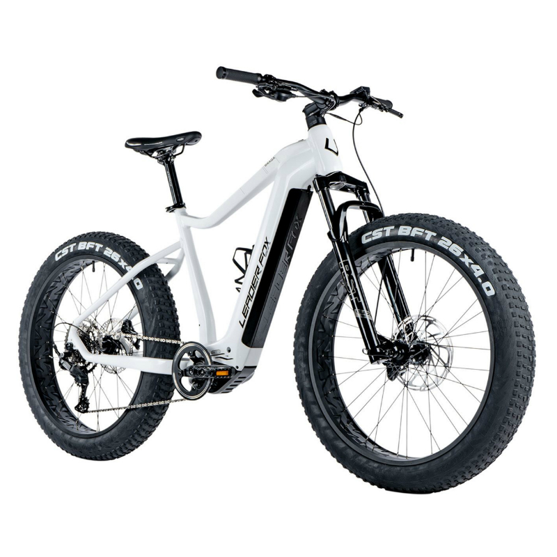 VELO ELECTRIQUE-VAE VTT FAT BIKE 26 LEADER FOX BRAGA  BLANC 9V MOTEUR CENTRAL BAFANG M510 36V 95NM BATTERIE 23,2AH (20'' - H47CM - TAILLE L - POUR ADULTE DE 178CM à 185CM)