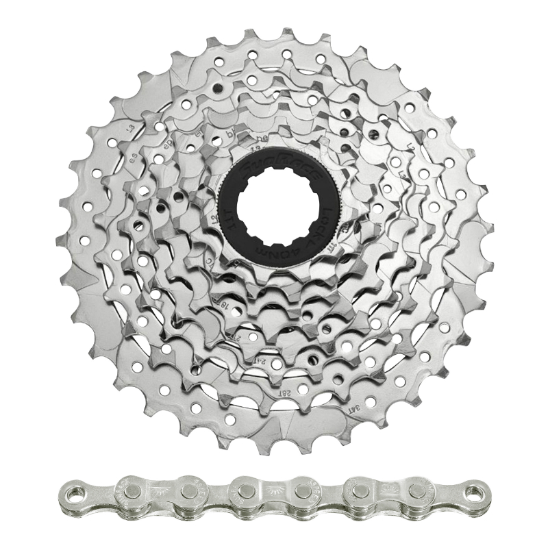 CASSETTE ET CHAINE (PACK)  8V. SUNRACE M66 11-32 VTT POUR SHIMANO-SRAM NICKEL AVEC CHAINE CNM84 116 MAILLONS  (LIVRE EN BOITE)  (11-13-15-18-21-24-28-32)