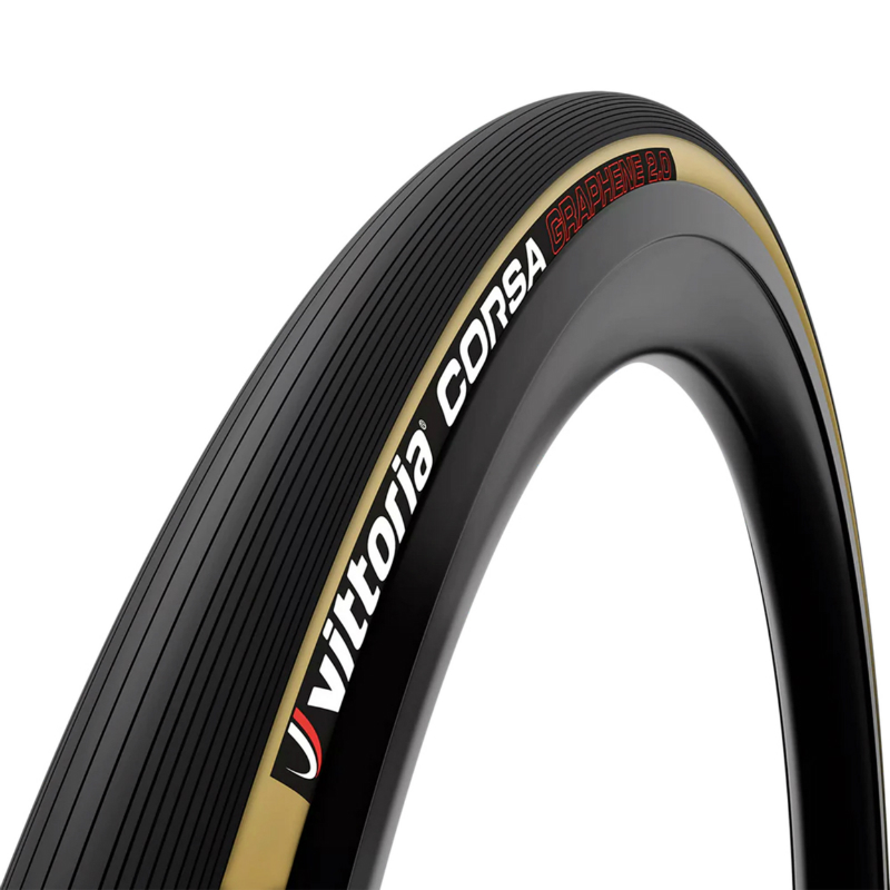 PNEU ROUTE 700 X 25 VITTORIA CORSA NOIR-BEIGE GRAPHENE 2.0 TS (25-622) (OFFRE SPECIALE MODELE 2023)