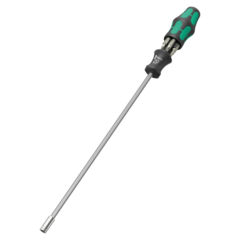 TOURNEVIS PORTE EMBOUT WERA 27 SB KRAFTFORM KOMPAKT 27 XL SHK 1-4 LONGUEUR LAME 300 MM (AVEC RESERVE D\'EMBOUT INTEGREE) NOIR-VERT (VENDU A L\'UNITE)  -MARQUE ALLEMANDE POUR LES ATELIERS-