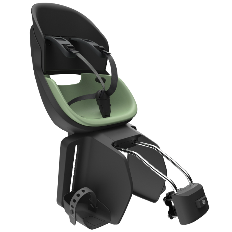 PORTE BEBE-SIEGE ENFANT ARRIERE PRODIGEE ICON A FIXER SUR CADRE NOIR COUSSIN VERT JADE AVEC SERRURE (JUSQU'A 22 KG MAX) (HOMOLOGUE CE EN 14344)