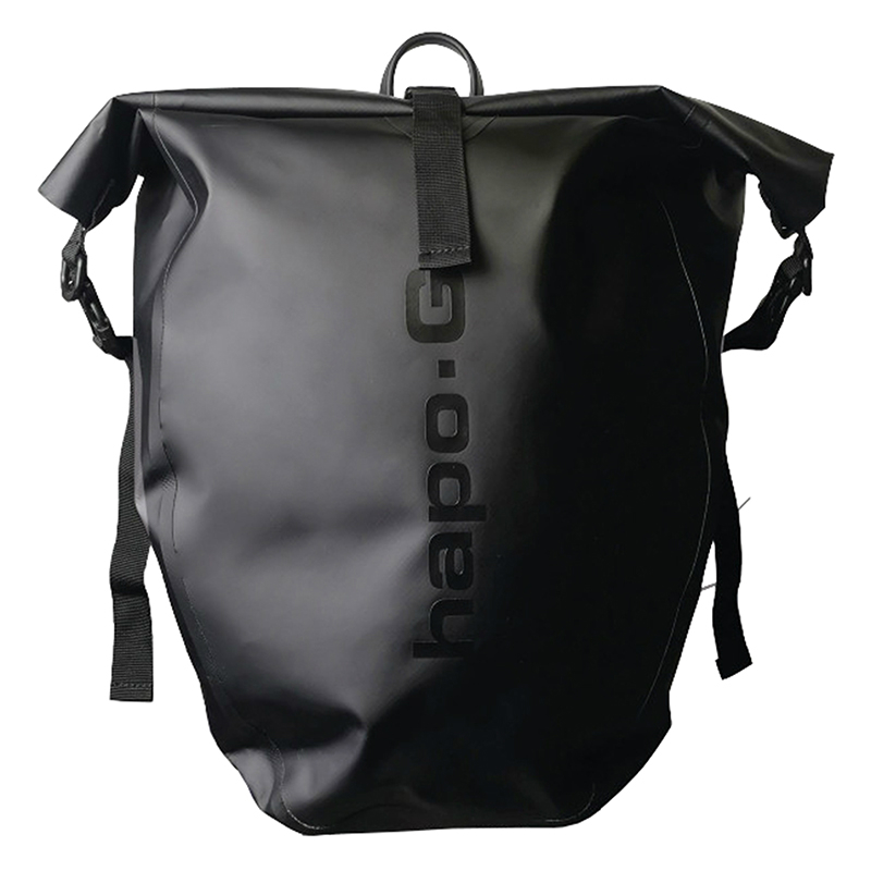 SACOCHE ARRIERE VELO HAPO.G WATERPROOF PVC 20L NOIR (VENDU A L\'UNITE) - FIXATION CROCHETS SUR PORTE BAGAGE