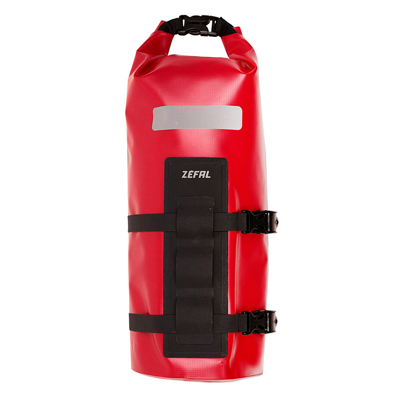 SACOCHE DE FOURCHE VELO ZEFAL Z ADVENTURE DRY BAG ROUGE ETANCHE FIXATION SANGLES AUTO-AGRIPPANTES - CLIPS (LG36,5CMXD15  - 6LITRES) CHARGE MAXI 2.5KGS (SUPPORT FIXATION NON INCLUS REF: 199763)