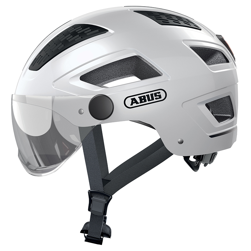 CASQUE VELO ADULTE ABUS URBAIN HYBAN 2.0 ACE BLANC POLAIRE ECLAIRAGE INTEGRE TAILLE  M (52-58CM) REGLAGE MOLETTE