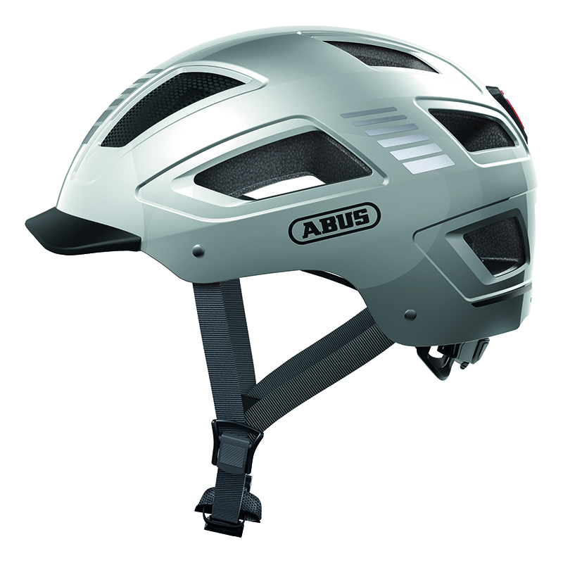 CASQUE VELO ADULTE ABUS URBAIN HYBAN 2.0 ARGENT ECLAIRAGE INTEGRE TAILLE L (56-61CM) REGLAGE MOLETTE