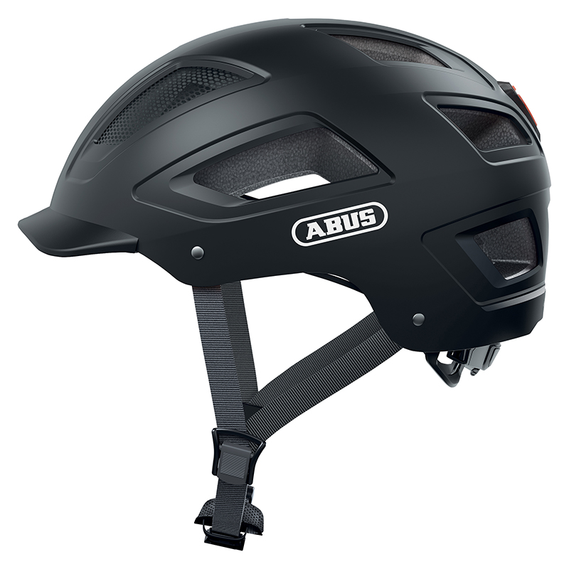 CASQUE VELO ADULTE ABUS URBAIN HYBAN 2.0 VELOURS NOIR ECLAIRAGE INTEGRE TAILLE L (56-61CM) REGLAGE MOLETTE