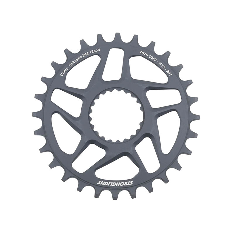 PLATEAU VTT DIRECT MOUNT BOOST POUR SHIMANO FC-M9100-M9120-M9130 STRONGLIGHT MONO ALU HT3 GRIS 28DTS - 12V. PLATEAU VTT DIRECT MOUNT BOOST POUR SHIMANO FC-M9100-M9120-M9130 STRONGLIGHT MONO ALU HT3 GRIS 28DTS - 12V.