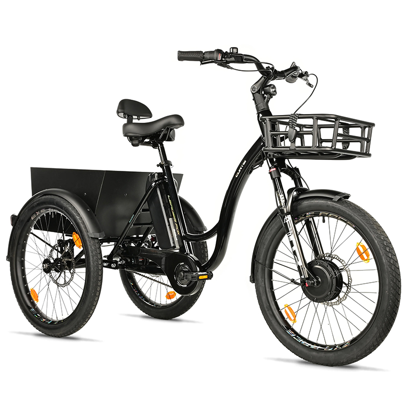 TRICYCLE ELECTRIQUE-VAE CITY LEADER FOX 24" CURTIS 2025 MIXTE NOIR BRILLANT 8V SHIMANO NEXUS MOTEUR ROUE AV BAFANG 36V 45NM BATTERIE 17,4AH