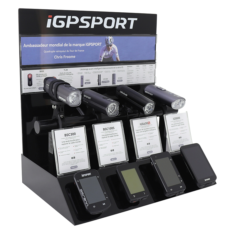 PRESENTOIR PLV IGPSPORT MODELE POUR GPS - COMPTEURS ET ECLAIRAGES 8 EMPLACEMENTS PRODUITS AU CHOIX TYPE IGS800 - IGS630S - BSC300 -  BSC100S - VS1800  -  VS1200 - VS800 - SR30 (VENDU SEUL)