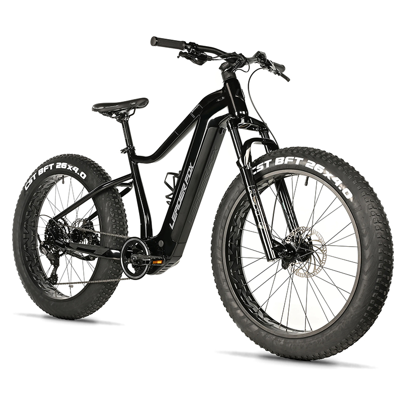 VELO ELECTRIQUE-VAE VTT FAT BIKE 26 LEADER FOX BRAGA 2024 NOIR 9V MOTEUR CENTRAL BAFANG M510 36V 95NM BATTERIE 23,2AH (18'' - H45,7CM - TAILLE M - POUR ADULTE DE 168CM à 178CM)