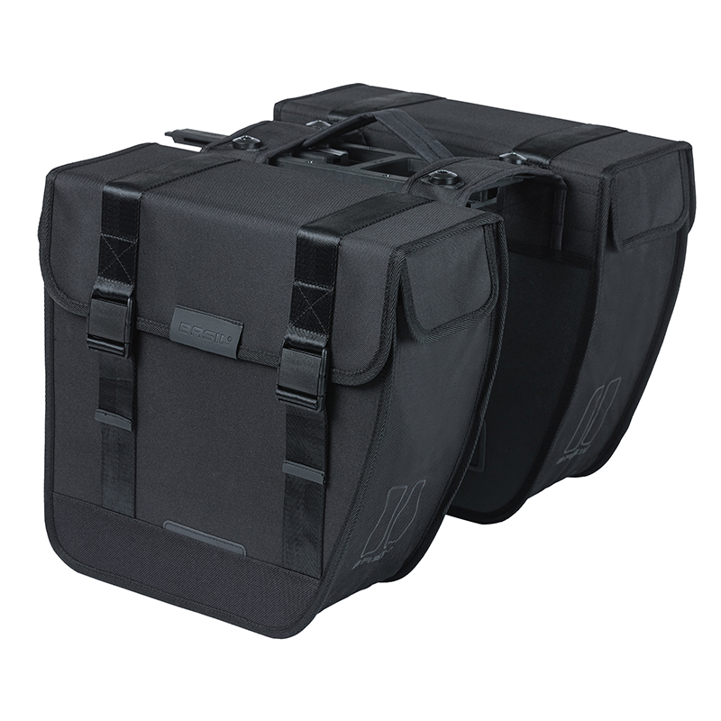 SACOCHE ARRIERE VELO DOUBLE BASIL TOUR 28L NOIR (34X14X34CM) FIXATION PORTE BAGAGE FIXATION SYSTEME MIK (COMPATIBLE AVEC 157030 INCLUS)