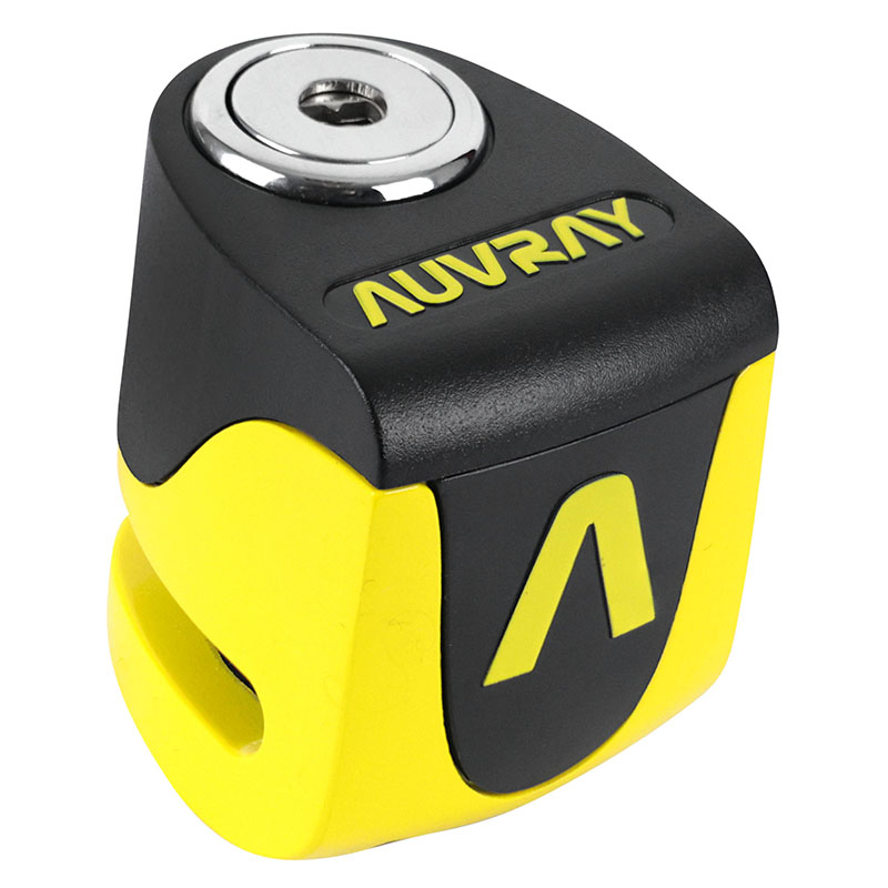 ANTIVOL BLOQUE DISQUE AUVRAY B-LOCK-06 MINI AVEC ALARME SONORE DIAM  5,5MM JAUNE IDEAL VESPA - PIAGGIO MP3 ET VAE (3 CLES) (SPECIAL ESPACE REDUIT)