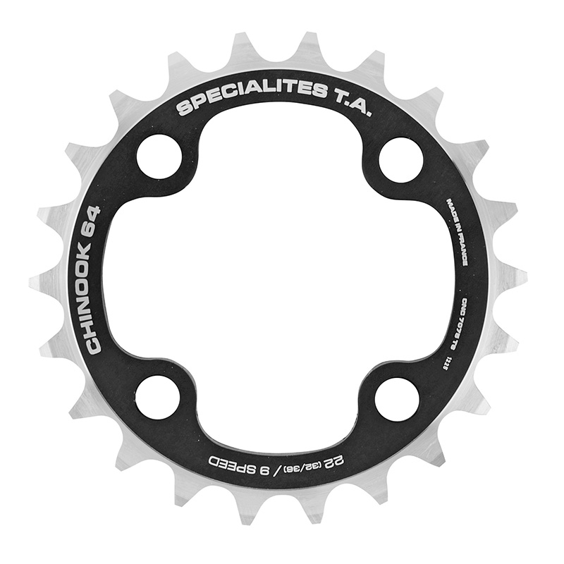PLATEAU VTT 4BRA D.64 TA CHINOOK 22DTS INTERIEUR DOUBLE-TRIPLE NOIR ALU POUR SHIMANO - SRAM - FSA 9V. PLATEAU VTT 4BRA D.64 TA CHINOOK 22DTS INTERIEUR DOUBLE-TRIPLE NOIR ALU POUR SHIMANO - SRAM - FSA 9V.
