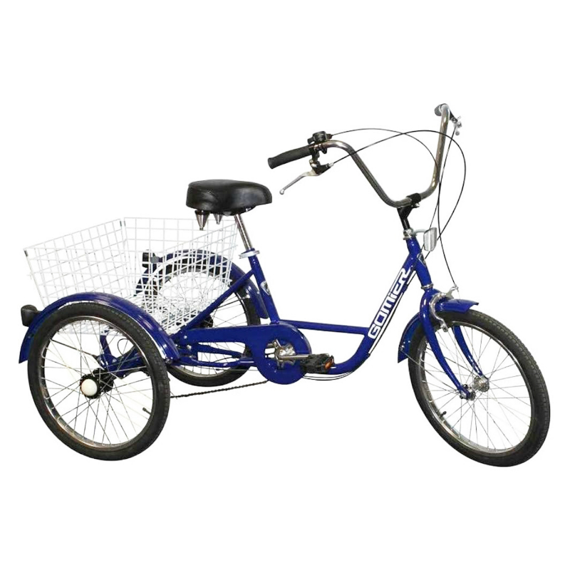 TRICYCLE MUSCULAIRE ADULTE 20" BLEU 5 VITESSES AVEC PANIER - POIDS CHARGE MAXI 100KGS - HOMOLOGATION NF30020