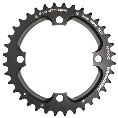 PLATEAU VTT 4BRA D.104 POUR SRAM XO FILETE 10V. STRONGLIGHT DOUBLE 36DTS EXTERIEUR NOIR - EPAISSEUR 5MM FILETE 10V.