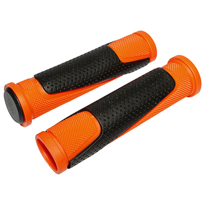 POIGNEE VTT NEWTON BI-MATIERE ORANGE-NOIR L130MM (PAIRE)