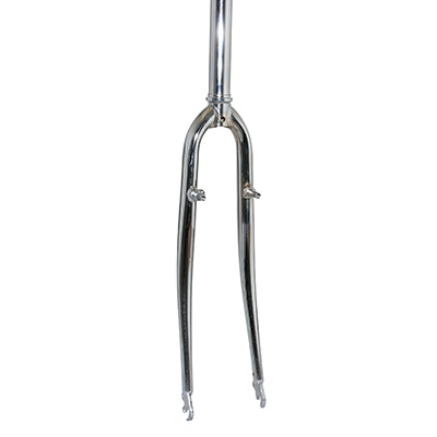 FOURCHE VTC 700X35 RIGIDE CINTREE ACIER CHROME AVEC TASSEAUX PIVOT LISSE 1''1-8-28,6 EXTERIEUR 300MM