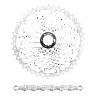 CASSETTE ET CHAINE (PACK) 11V. SUNRACE MS8 11-46 VTT POUR SHIMANO METALLIC ARGENT ET CHAINE CN11A 126 MAILLONS (LIVRE EN BOITE) (11-13-15-18-21-24-28-32-36-40-46) (2 BLOCS + PIGNONS)